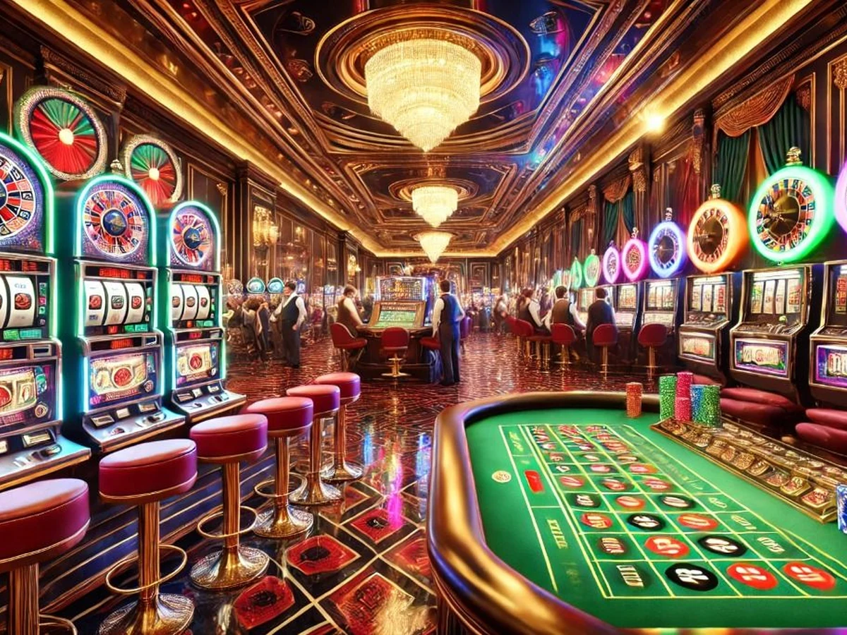 Tampilan permainan slot dengan reel dan simbol berwarna